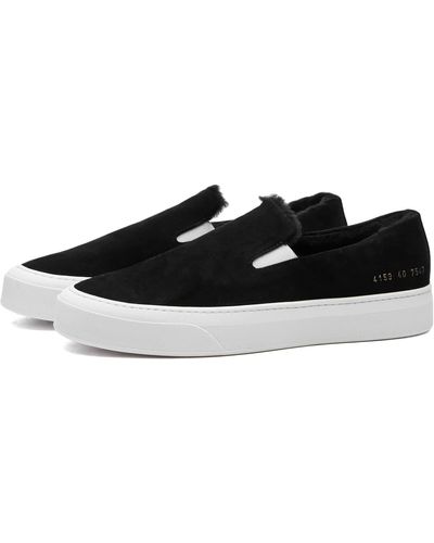 Common Projects Shearling Suede Slip On Shoes - Black