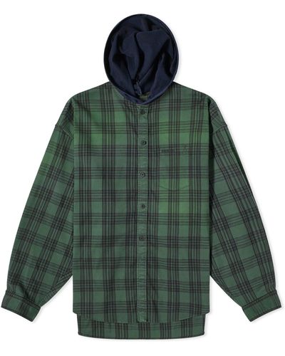 Balenciaga Hooded Plaid Shirt - Green