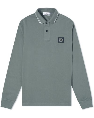 Stone Island Long Sleeve Patch Polo Shirt - Gray