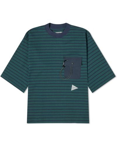 and wander Stripe Pocket Half Sleeve T-Shirt - Green