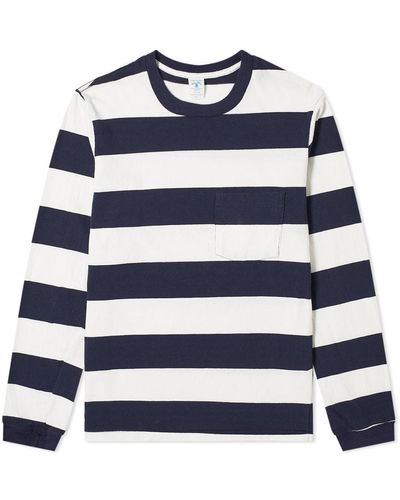 Velva Sheen Long Sleeve Wide Stripe T-shirt - Blue