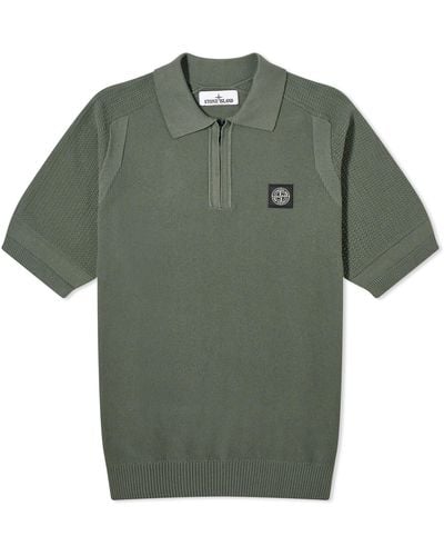 Stone Island Soft Cotton Patch Knitted Polo Shirt - Green