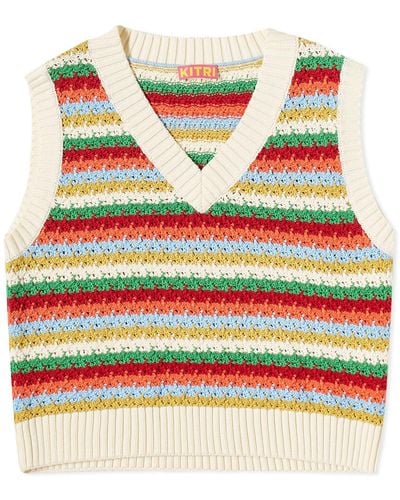 Kitri Winona Multi Striped Crochet Knit Vest - Multicolor