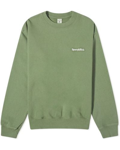Sporty & Rich Serif Logo Embroidered Crew Sweat - Green