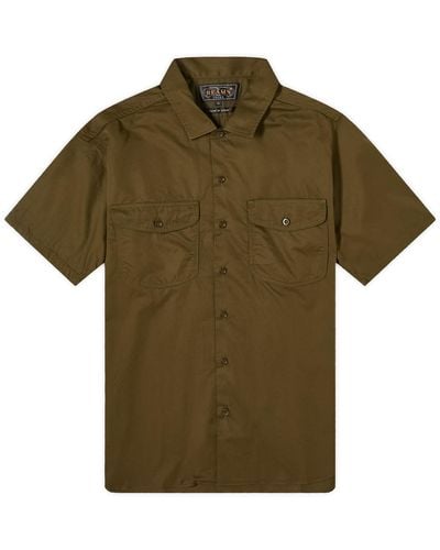 Beams Plus Work Twill Short Sleeve Shirt - Green