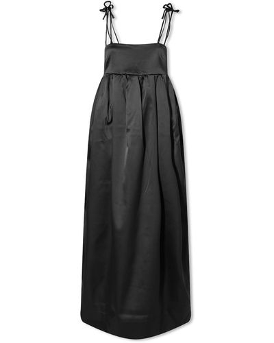 Ganni Double Satin String Long Dress - Black