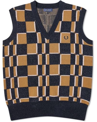 Fred Perry Glitch Chequerboard Knit Vest - Blue