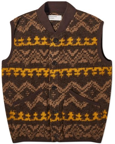 Universal Works Moroccan Rug Fleece Button Front Gilet - Brown
