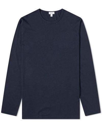 Sunspel Lounge Long Sleeve T-Shirt - Blue