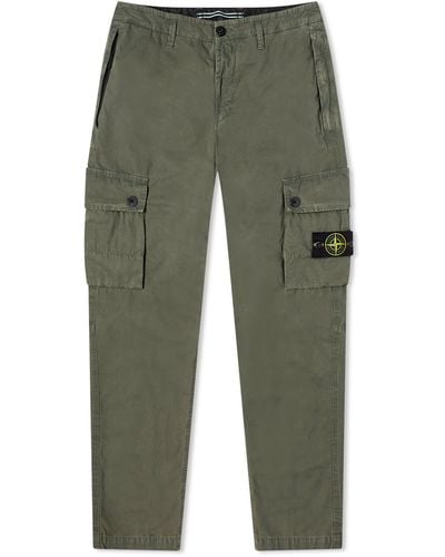 Stone Island Brushed Cotton Canvas Cargo Pants - Green