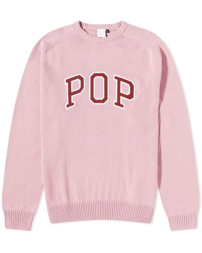 Pop Trading Co. Arch Logo Crew Knit - Pink