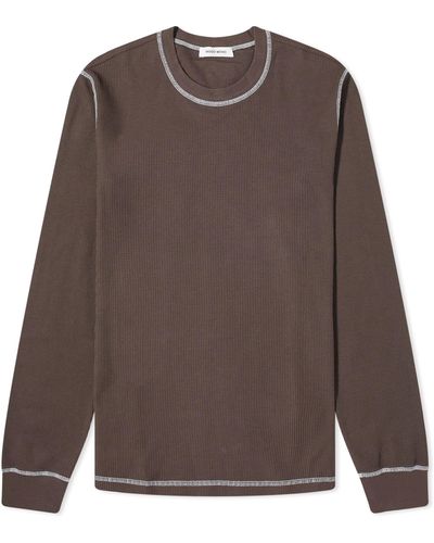 WOOD WOOD Emil Waffle Long Sleeve T-shirt - Brown