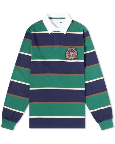 Pop Trading Co. Striped Rugby Crest Polo Shirt - Green