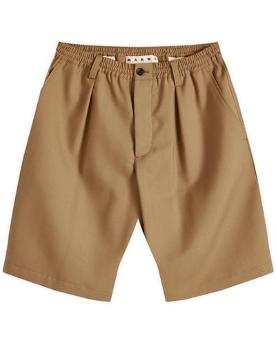 Marni Single Pleat Wool Shorts - Brown