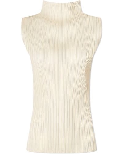 Pleats Please Issey Miyake Colourful Basics Roll Neck Vest - Natural