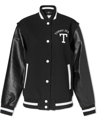 Tommy Hilfiger Zip Off Sleeve Letterman Jacket - Black