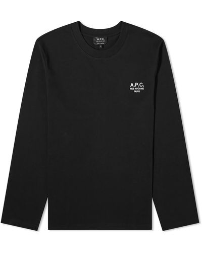 A.P.C. Long Sleeve Olivier Embroidered Logo T-Shirt - Black