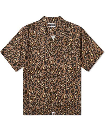 A Bathing Ape Leopard Open Collar Shirt - Brown