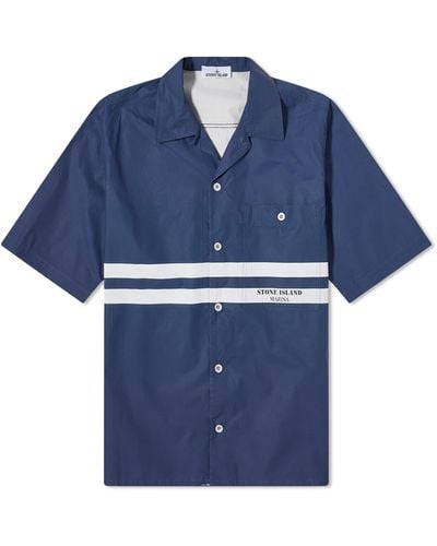Stone Island Marina Cotton Canvas Shorts Sleeve Shirt - Blue