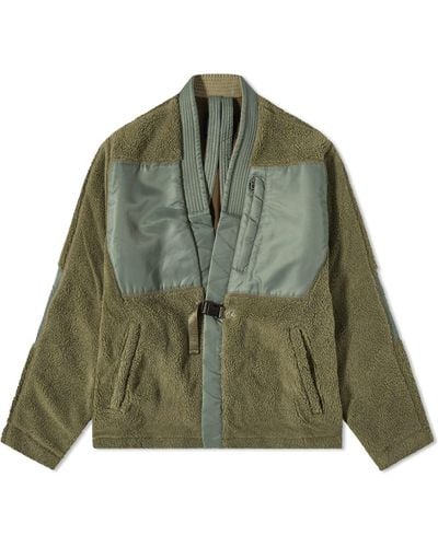 Maharishi Recycled Sherpa Fleece Kimono Jacket - Green