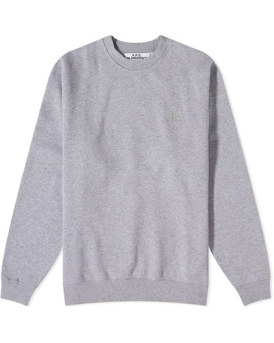 A.P.C. X Jw Anderson Rene Embroidered Logo Crew Sweat - Blue