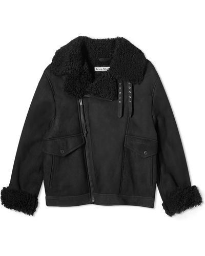 Acne Studios Liana Distressed Shearling Jacket - Black