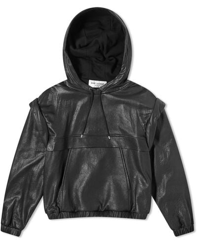Saint Laurent Leather Hoodie - Black