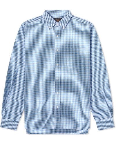 Beams Plus Button Down Gingham Oxford Shirt - Blue