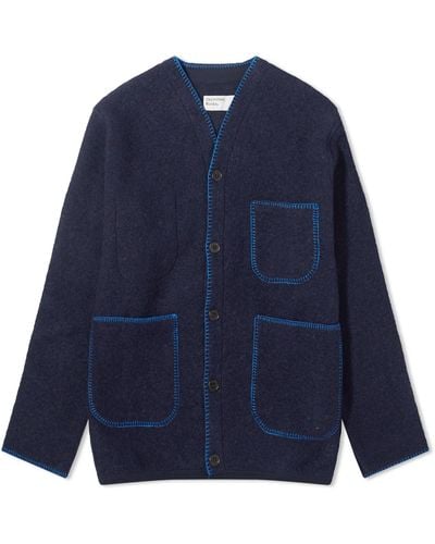 Universal Works Blanket Stitch Wool Fleece Cardigan - Blue