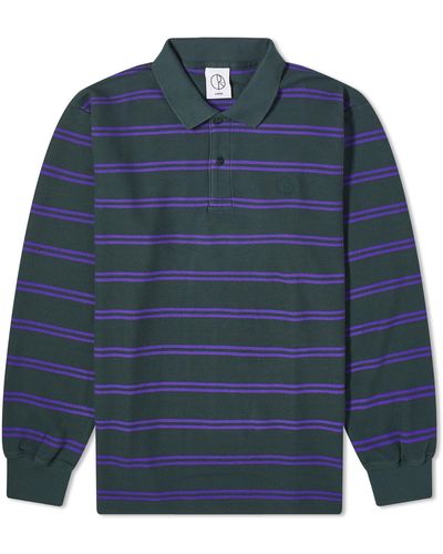 POLAR SKATE Long Sleeve Stripe Polo Shirt - Blue