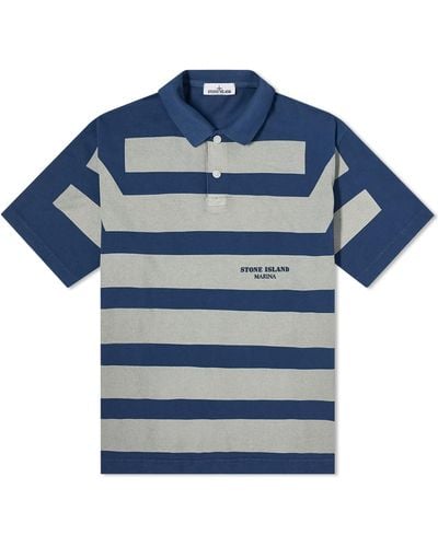 Stone Island Marina Stripe Polo Shirt - Blue