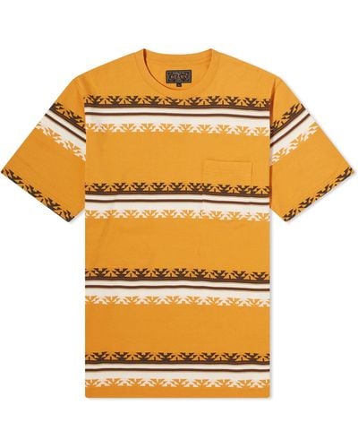Beams Plus Jacquard Stripe Pocket T-Shirt - Yellow