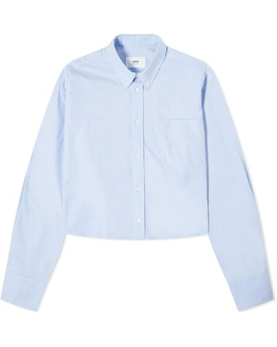 Ami Paris Tonal Adc Cropped Oversized Shirt - Blue