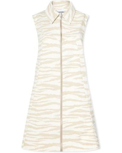 Ganni Print Denim Mini Dress - White