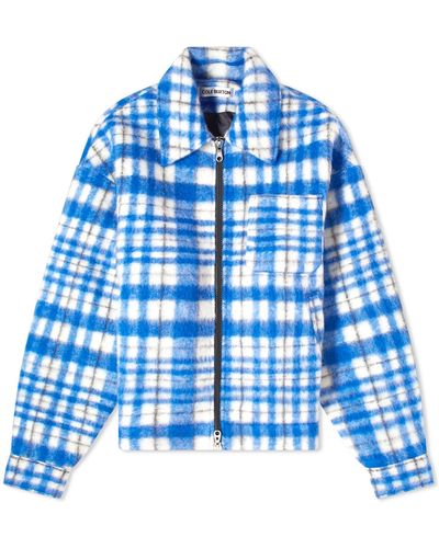 Cole Buxton Wool Check Overshirt - Blue