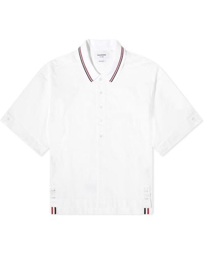 Thom Browne Knit Collar Short Sleeve Seersucker Shirt - White