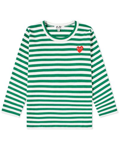 COMME DES GARÇONS PLAY Kids Long Sleeve Stripe T-Shirt - Green