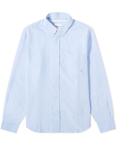Norse Projects Algot Oxford Monogram Button Down Shirt - Blue