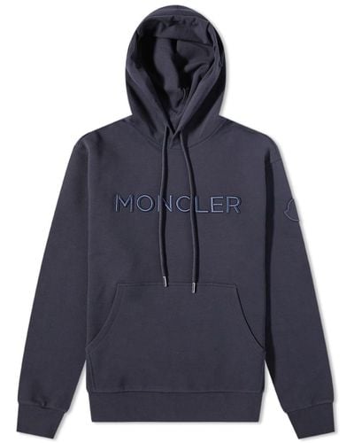 Moncler Logo Drawstring Popover Hoodie - Blue