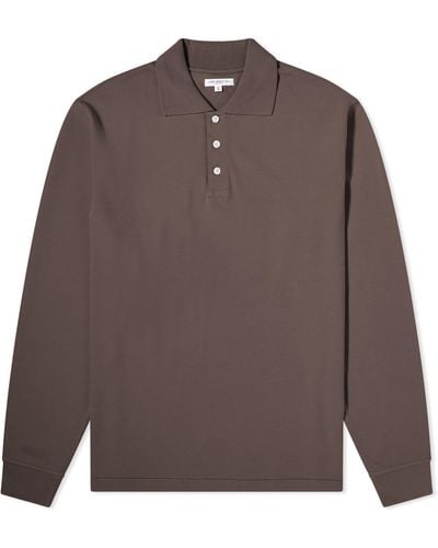 Lady White Co. Lady Co. Long Sleeve Three Button Polo Shirt - Brown