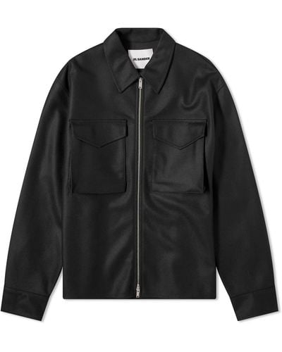 Jil Sander Melton Wool Zip Overshirt - Black