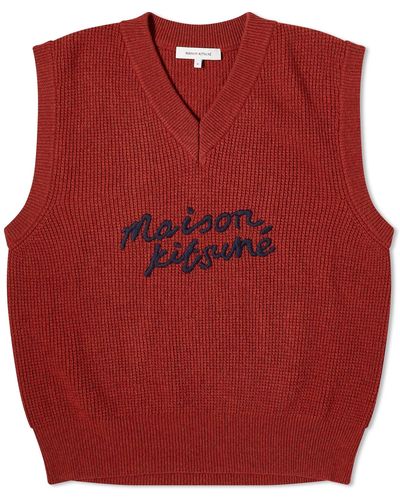 Maison Kitsuné Maison Kitsune Handwriting Logo Oversize Vest Burnt - Red