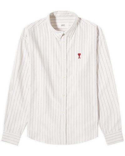 Ami Paris Boxy Fit Heart Stripe Shirt - White