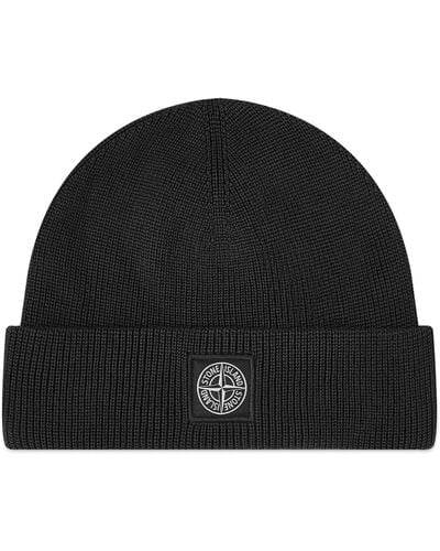 Stone Island Knitted Patch Beanie - Black