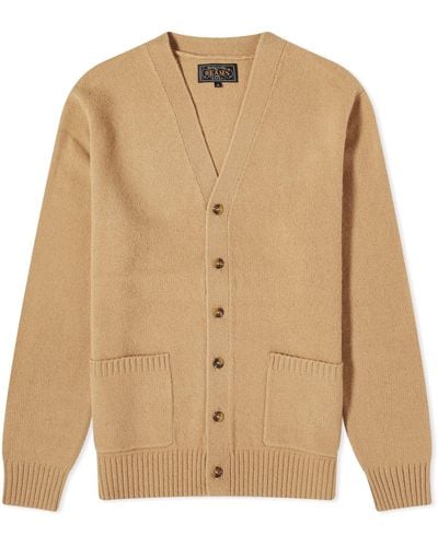 Beams Plus 7G Elbow Patch Cardigan - Natural