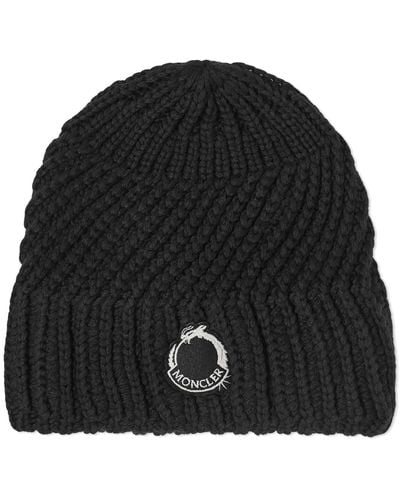 Moncler Dragon Patch Knit Beanie - Black