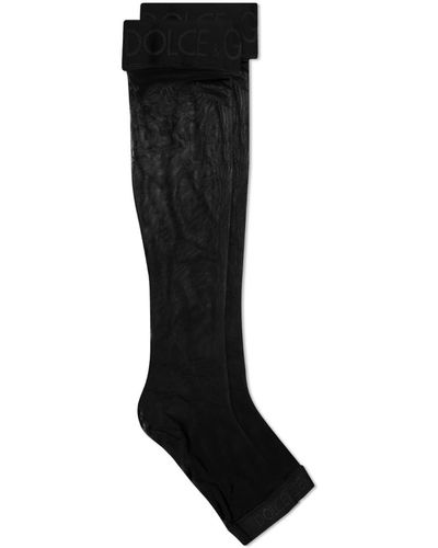 Dolce & Gabbana Black Floral Lace Cotton Stretch Stockings Socks