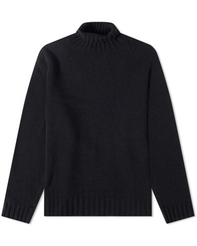 Palm Angels Curved Logo Roll Neck Knit - Black