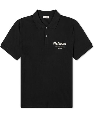 Alexander McQueen Embroidered Graffiti Logo Polo Shirt - Black