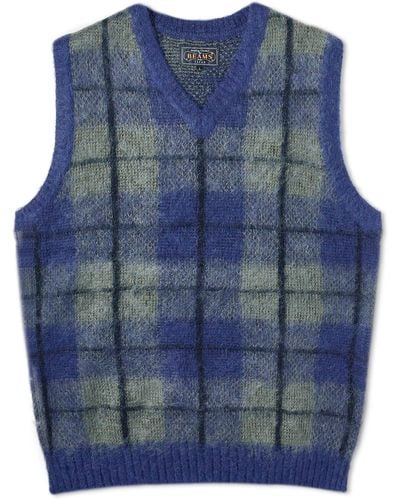 Beams Plus Mohair Check Vest - Blue